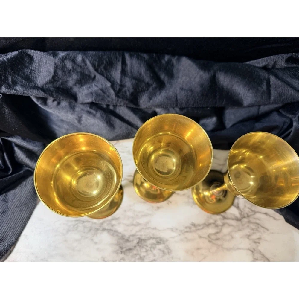 VTG 3 LEONARD EPNS GOBLETS‎ GOLD TONE 5.5